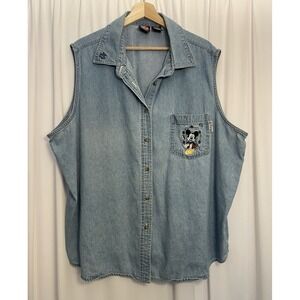 Vintage Mickey Unlimited Jerry Leigh Denim‎ Top Women Plus 26/28W Disney Embroid